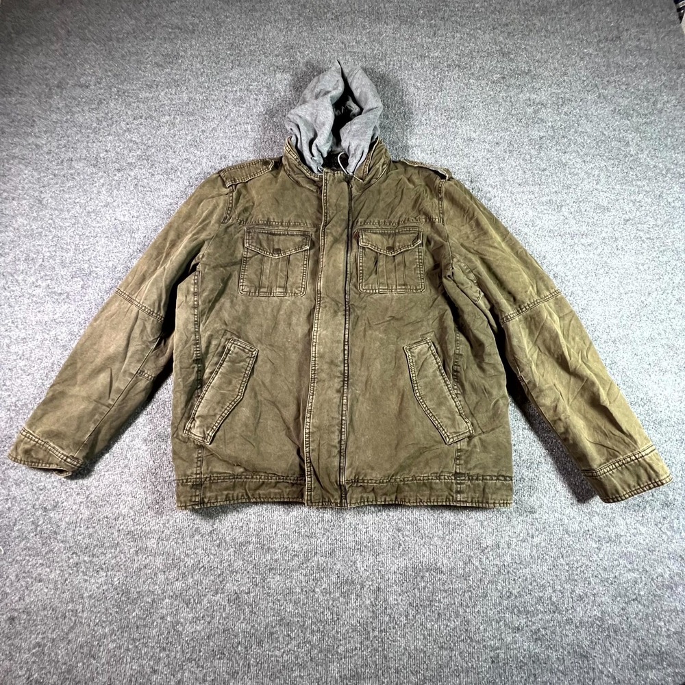 Levi's Utility Field Jacket Mens 2XL Olive Green Canvas Full Zip Hooded Workwear